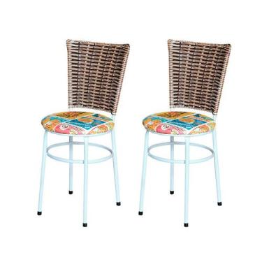 Imagem de 2 Cadeiras Branca para Mesa Hawai Avelã Assento Floral - Laumar, Happy