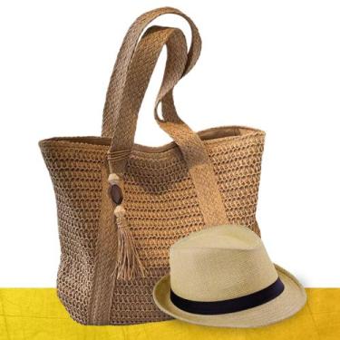 Imagem de Kit Chapéu Palha ABA CURTA Panama + Bolsa PREMIUM Praia Feminino 1011 