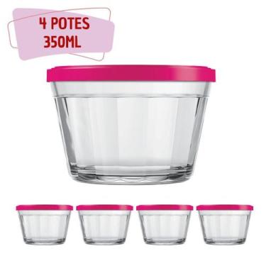Imagem de 4 Tigelas de Vidro Americano C Tampa Gelatina Papinha 350ml - NADIR FI