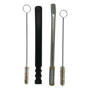 Imagem de Kit tereré bomba v8 preta inox 19 cm de tela + bomba de mola inox prat