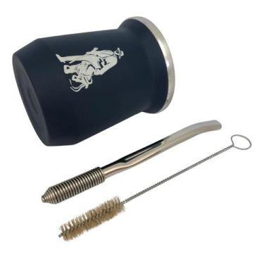 Imagem de Kit tereré cuia copo redondo 350ml alumínio parede dupla azul + bomba 