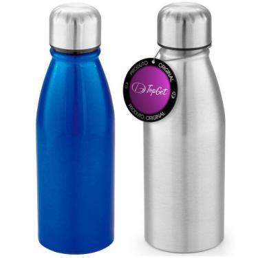 Imagem de Kit 2x Squeeze Alumínio 500 ml Wave TopGet Azul e Prata