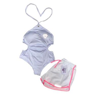 Imagem de Body Maiô Branco + Short Tactel Gringas Model, Rosa, Único 36-42