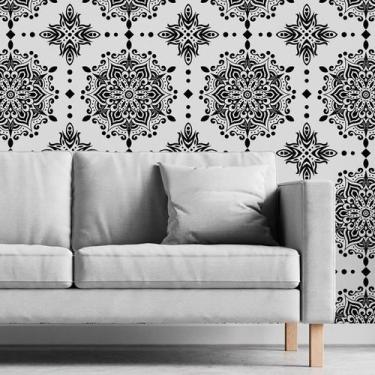 Imagem de Papel De Parede Adesivo Mandala Preto N06045 0,58X2,5M - Adesivo BR