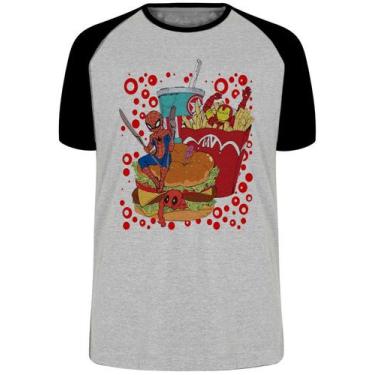 Imagem de Camiseta fast food com super heróis  Blusa Plus Size extra grande adul