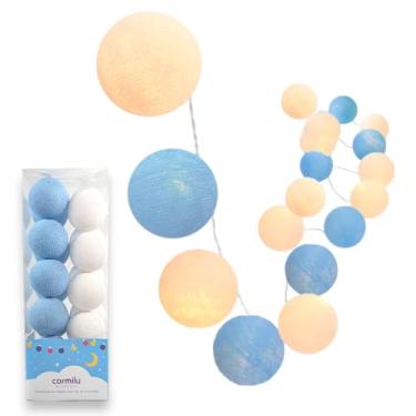Imagem de Cordão de Bolinhas Variados Tamanhos e Cores, Branco, Rosa, Azul, Verde, Amarelo, Para Festa e Quarto Infantil, Luminária LED Bivolt Pilha, 10, 20 e 35 Luzes (Azul e Branco, 10 Bolas (1.5m))