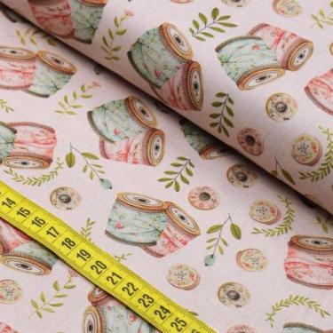 Imagem de Tecido Estampado Para Patchwork - Costura Retrô : Fitas e Botões (0,50