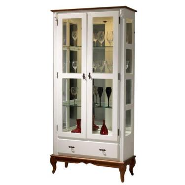 Imagem de Cristaleira de Vidro e Madeira Antique 2 Portas e 1 Gaveta com Espelho