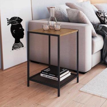 Imagem de Mesa Lateral de Apoio Industrial Com Estrutura em Aço 40 cm - Artesano