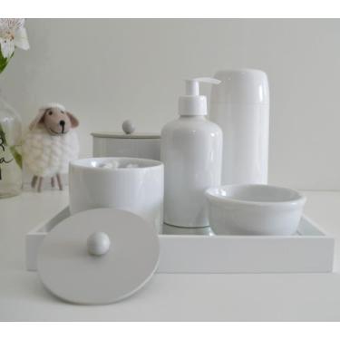 Imagem de Kit Higiene Porcelana Bebê K162 Bandeja Espelho Mdf Cuidados Bebê - Ci