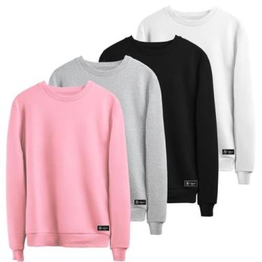 Imagem de Kit 4 Moletons Masculino e Feminino Liso Básico sem Capuz gola Redonda