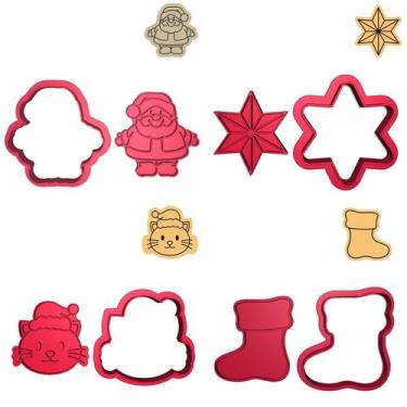 Imagem de Kit 4 Cortadores Natal Gorro Estrela Gato Bota - DOCE IMPRESSO, 5,5cm