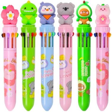 Imagem de Heliar Caneta esferográfica multicolorida de 0,7 mm, 10 em 1, canetas esferográficas retráteis de ponta fina com desenho animado fofo para escritório, material escolar, estudantes, presentes infantis,