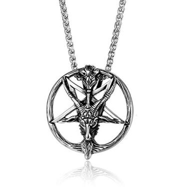 Imagem de Colar de pentagrama de aço inoxidável, pingente de pentagrama invertido com cabeça de cabra satânica, corrente de 61 cm, Aço inoxidável, desconhecido