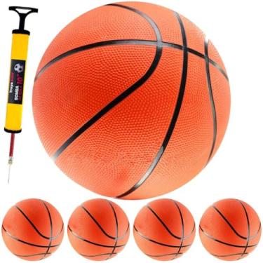 Imagem de Combo Com 5 Bolas De Basquete Indoor/Outdoor Laranja Tamanho Padrão Oficial N7 Basketball Sports + Bomba Para Encher