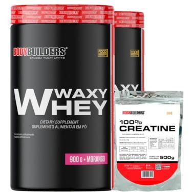 Imagem de Kit 2x Waxy Whey 900g + 100% Creatina 500g - Bodybuilders (Morango)