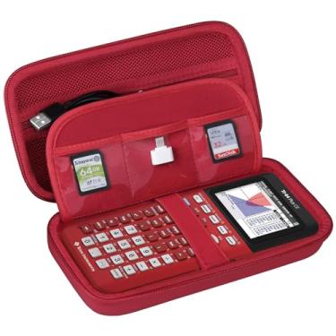 Imagem de BOVKE Estojo rígido para calculadora Texas Instruments TI-84 Plus CE Color Graphing Calculator/TI-84 Plus/TI-83 Plus CE, bolso extra com zíper para cabos USB, carregador, manual e mais, vermelho