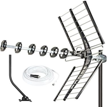 Imagem de Five Star Antena de TV externa de 360 km de longo alcance, antena HDTV 4K 1080p VHF UHF com ATSC 3.0, canais locais gratuitos, resistente ao clima com suporte de poste de 68 cm