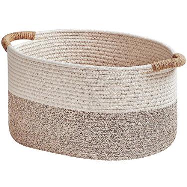 Imagem de R RUNKA Cesta de armazenamento de brinquedos para bebês - 38 cm x 26 cm x 23 cm (bege)