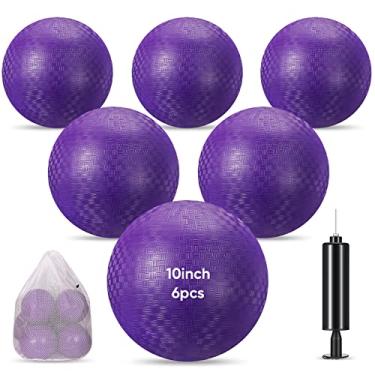 Imagem de Hanaive 6 Pcs Playground Ball 10 Inch Kickballs Dodgeball Rubber Inflatable Dodgeball with Pump and Storage Bag, Bouncy Dodgeball Balls for Kids Adults Sports Outdoor Games and Activities (Purple)