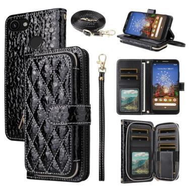 Imagem de Furiet Argyle Capa carteira para Google Pixel 3a XL com tiracolo/alça de pulso Luxuosa bolsa de couro PU com zíper à prova de choque porta-cartões capa para celular Pixel3aXL Pixle 3aXL A3 Pixel3a LX