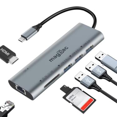 Imagem de Estação de ancoragem para laptop: adaptador múltiplo de hub USB C 7 em 1, 3 portas USB 3.0 até 5 Gbps de transferência, 4K @ 30Hz HDMI, leitor de cartão SD/TF, Gigabit Ethernet, hub USB-C para MacBook