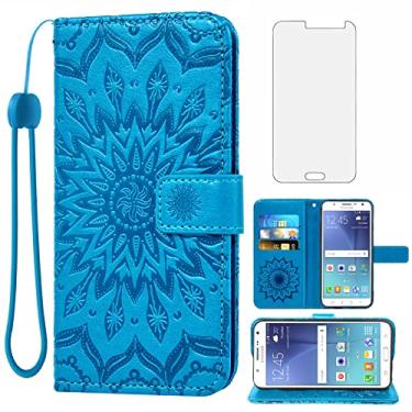 Imagem de Compatible with Samsung Galaxy J7 Case (2015 Version)，J7 Neo Wallet Case，SM-J700 Phone Cases with Tempered Glass Screen Protector Leather Slim Flip Cover Card Holder Stand Accessories Women Men Blue