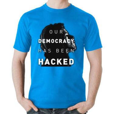 Imagem de Camiseta Algodão Our Democracy Has Been Hacked - Foca na Moda, Azul, G