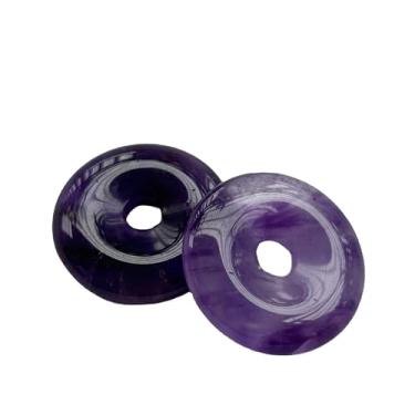 Imagem de Bacatgem 2 Pcs Amethyst Polished Crystal Amulet Peace Circle Donut Stone Beads Supplies,Round Large Hole 7mm Lucky Coin Amulet Peace Circle Healing Crystal Pendant for Jewelry Making