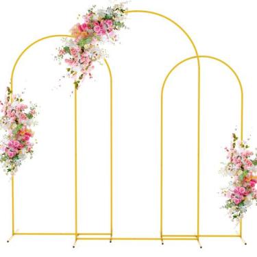 Imagem de Suporte de Arco de Casamento Wokceer - Kit com 3 Peças Douradas