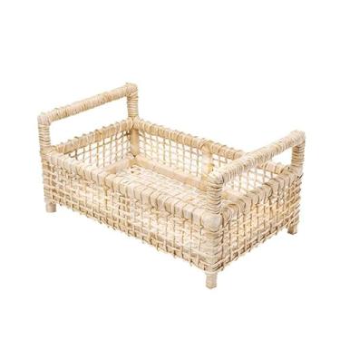 Imagem de Cesto Decorativo de Palha Natural com Alças, Organizador Retangular para Armazenamento, Design Trançado (G - 37x25x7cm)