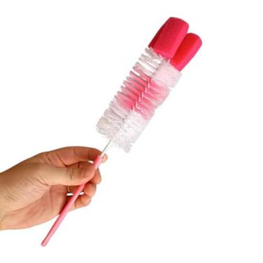 Imagem de Escova Para Lavar Copos Taças Mamadeira Garrafas Top Útil 33cm , Rosa