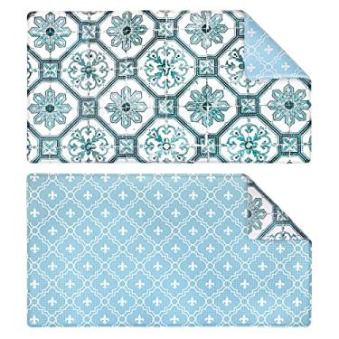 Imagem de (80cm x 44cm , Floral Tile) - OPUX Anti Fatigue Comfort Floor Mat Standing Mat for Kitchen Home Office Desk Reversible Decorative Ergonomically Engineered Rug Non-Slip Waterproof Easy to Clean Floral Tile, 80cm x 44cm