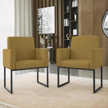 Imagem de Kit 02 Cadeiras Poltrona Decorativa Sala Quarto Base Preto - Balaqui D