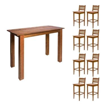 Imagem de Balcão 2,00m Para Bar Rústico Decorativo Em Madeira Maciça Com 8 Banquetas Bh - Natural - Bege