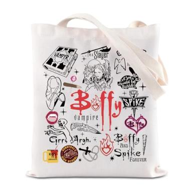 Imagem de KUIYAI Bolsa de ombro inspirada em mercadorias BTVS Buffy, a Caçadora de Vampiros, presente do programa de TV dos anos 90, presente da personagem Buffy Vampire, Bolsa Buffytote, 13.78 inches (L) x