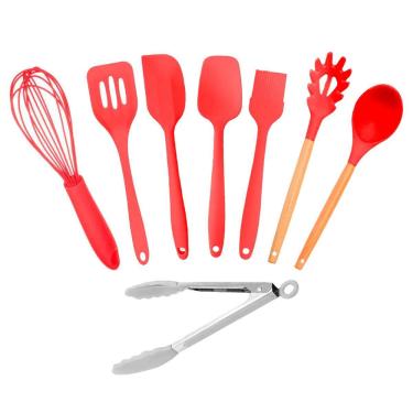 Imagem de Kit 8 Utensílios Culinários De Silicone Cozinha Vermelho-