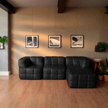 Imagem de Sofá Guldi Popup com 2 Módulos Canto Central e Puff Corino Preto
