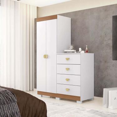 Imagem de Cômoda Guarda-Roupa Cristal 4 Gavetas 2 Portas Branco/Camarim - Vila Rica
