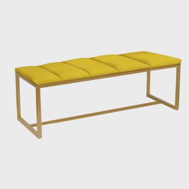 Imagem de Calçadeira Industrial Carla 195cm King Size Quarto Box Cama Ferro Dourado Corino Amarelo - Ahz Móveis