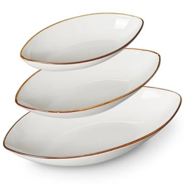 Imagem de ONEMORE Conjunto de 3 tigelas e travessas de servir - Pratos ovais de cerâmica para massas, saladas, sopas, frutas - Perfeito para entretenimento, festas, inauguração de casa, casamento e presentes