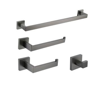 Imagem de Acessórios para banheiro cinza escovado, aço inoxidável, porta-toalhas de metal, suporte para papel higiênico, gancho para roupão, barra de toalha, acessórios para banheiro, 1 conjunto de barras de 5