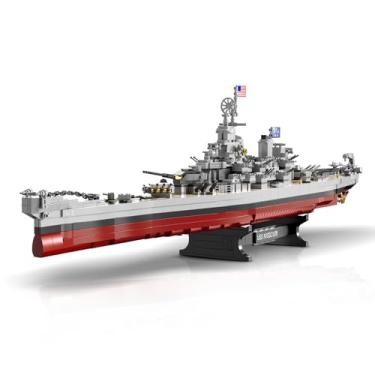 Imagem de Brihappen Kits de construção de navio de guerra Missouri para meninos adultos (2228 peças) – Modelo militar grande de navio de guerra Missouri de classe mundial para coleção de escritório em casa