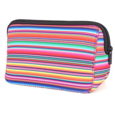 Imagem de Bolsa de cosméticos Serape grande, impermeável, de neoprene, com zíper, portátil, para viagem, higiene pessoal, organizador de maquiagem com protetor labial e chaveiro