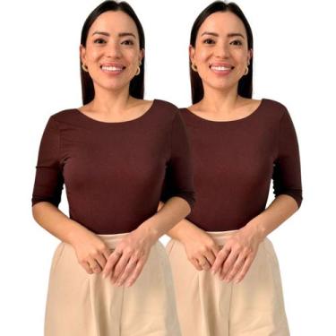 Imagem de Kit 2 Blusas Feminina Manga 3/4 com Abertura nas Costas - Maranne, Kit