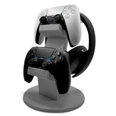 Imagem de Suporte de Controles e Headset PS5 Vertical - 3D Think BR, Cinza