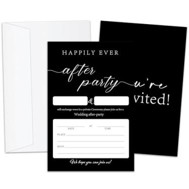 Imagem de Convites de festa de recepção, cartões de convite de recepção minimalistas pretos, convite de festa Happily Ever After para chá de casamento, 25 convites de preenchimento dupla face com envelopes