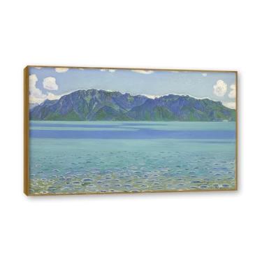 Imagem de Moldura colorida de teca. Impressões em tela famosas, reprodução em tela, pintura emoldurada, imagem de arte de parede para decoração de casa. (The Lake 15). 60 x 96 cm-23,7 x 37,7 pol