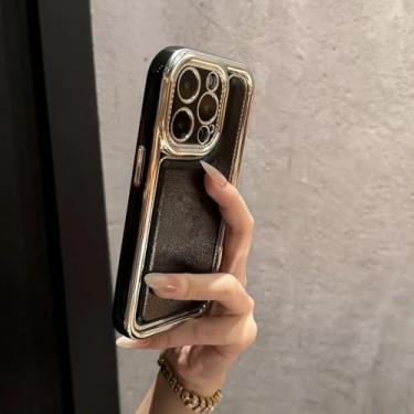 Imagem de Capa de telefone galvanizada para iPhone 11 12 13 14 15 16 Pro Max Candy Bumper Soft Silicone Cases Cover, Preto, para iPhone 12 Pro