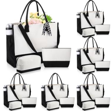 Imagem de Paterr Conjunto de 18 sacolas de estopa e bolsa cosmética de juta grande reutilizável de lona para presente de praia com alça, Branco